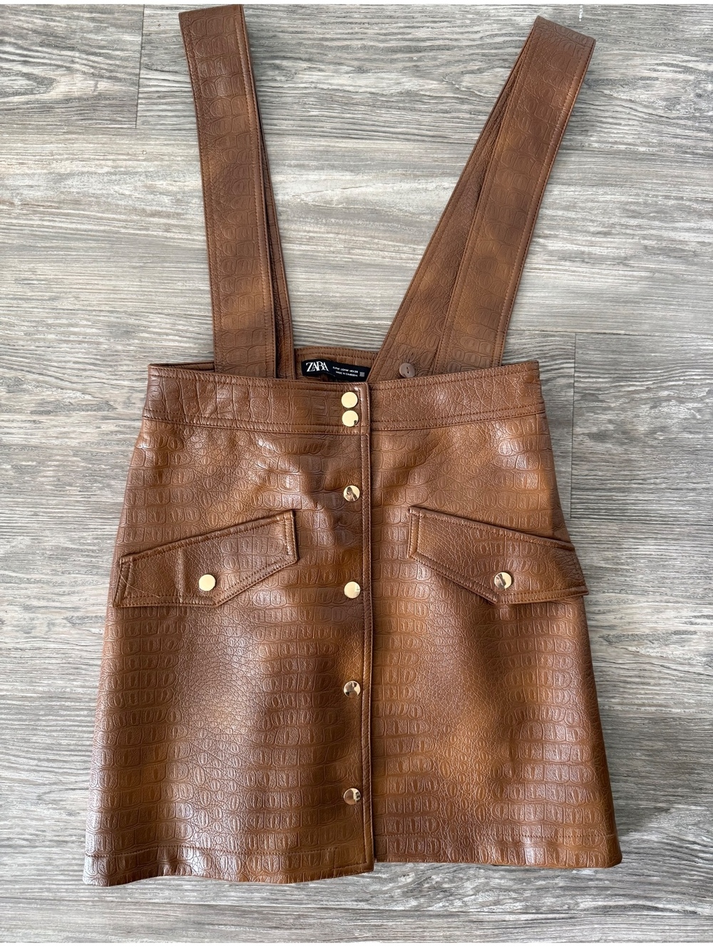 Zara Brown Faux Croc Suspender Mini Skirt Size M